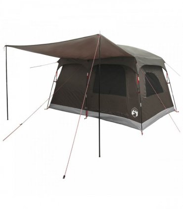 vidaXL Family Tent with Roof Brown Grey 380 x 260 x 190 cm Polyester