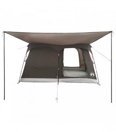 vidaXL Family Tent with Roof Brown Grey 380 x 260 x 190 cm Polyester