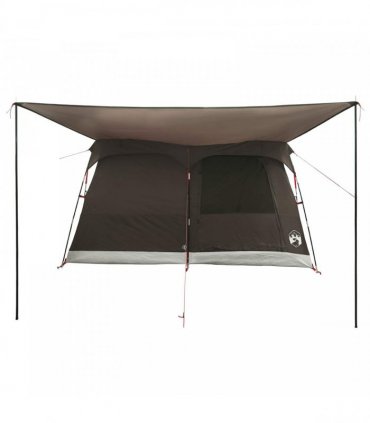 vidaXL Family Tent with Roof Brown Grey 380 x 260 x 190 cm Polyester