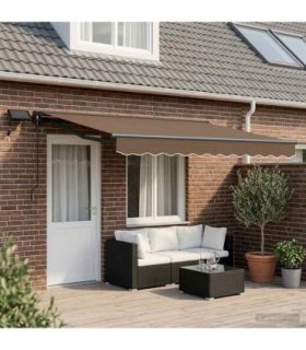 vidaXL Manual Awning Frame with LEDs Taupe 5 x 3 m