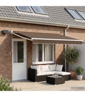vidaXL Manual Retractable Awning with LEDs Taupe