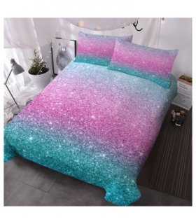 Girly Duvet Cover Rainbow Glitter Ombre Bedding Sets 3 Pcs Chic Unicorn Pink Purple Blue Green Pastel Bed Spreads Sparkle Quilt Cover Set with 2 Pillow Shams (Single)