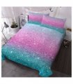 Girly Duvet Cover Rainbow Glitter Ombre Bedding Sets 3 Pcs Chic Unicorn Pink Purple Blue Green Pastel Bed Spreads Sparkle Quilt Cover Set with 2 Pillow Shams (Single)