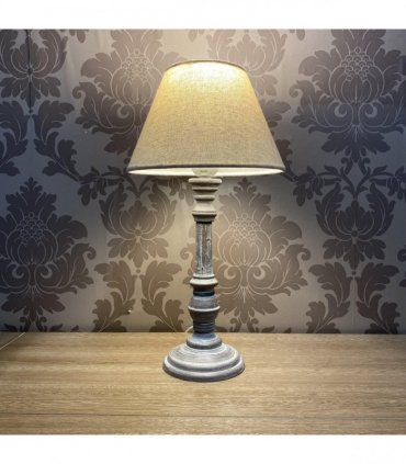 AcaciaHome Stylish & Elegant Tall Wooden Multicoloured Washed 38cm Table Lamp with Taupe Linen Shade – Energy-Efficient E27 Bulb with Shabby Chic Lighting for Bedroom, Living Room & Office