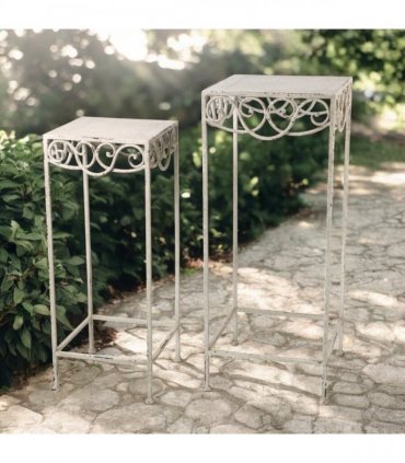 66CM CREAM METAL SET 2 PLANT STAND