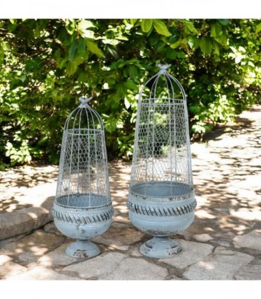 83/70CM CREAM METAL SET 2 PLANT STANDS