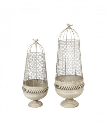 83/70CM CREAM METAL SET 2 PLANT STANDS
