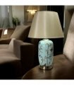 AcaciaHome 44cm Large Floral Ceramic Table Lamp with White Drum Shade, Decorative Bedside & Living Room Lamp, Modern Floral Pattern Ceramic Base, Corded Indoor Lighting for Bedroom, Lounge & Study