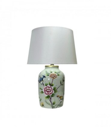 AcaciaHome 44cm Large Floral Ceramic Table Lamp with White Drum Shade, Decorative Bedside & Living Room Lamp, Modern Floral Pattern Ceramic Base, Corded Indoor Lighting for Bedroom, Lounge & Study