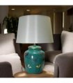 AcaciaHome Modern 39cm Large Floral Ceramic Table Lamp with White Drum Shade, Bedside Table Lamp, Floral Pattern Ceramic Base, Corded Indoor Light for Bedroom, Living Room, Study & Dining Room