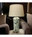 AcaciaHome Modern 51cm Floral Ceramic Table Lamp with White Drum Shade, Large Oriental Pattern Bedside Lamp, Decorative Ceramic Table Light for Living Room, Bedroom, Dining Room & Study