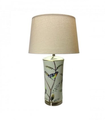 AcaciaHome Modern 51cm Floral Ceramic Table Lamp with White Drum Shade, Large Oriental Pattern Bedside Lamp, Decorative Ceramic Table Light for Living Room, Bedroom, Dining Room & Study