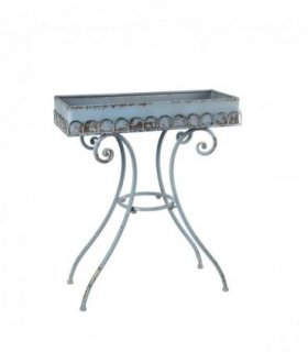 AcaciaHome Modern 65cm Metal Oblong Plant Pot Table Frame – Patina Finish Decorative Garden Stand, Weather-Resistant Indoor Outdoor Flower Display Holder for Patio, Balcony & Home Decor (Blue)