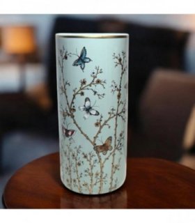 AcaciaHome Modern & Classic Ceramic 18” Tall Floral Design Umbrella Stand – Multi-Functional Holder or Decorative Vase with Durable Glazed Finish for Home, Office (Butterfly with Floral Design)