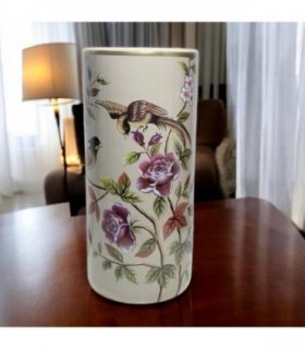 AcaciaHome Modern & Classic Ceramic 18” Tall Floral Design Umbrella Stand – Multi-Functional Holder or Decorative Vase with Durable Glazed Finish for Home, Office (Birds with Floral Design)