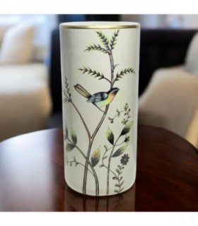 AcaciaHome Modern & Classic Ceramic 18” Tall Floral Design Umbrella Stand – Multi-Functional Holder or Decorative Vase with Durable Glazed Finish for Home, Office (Birds with Tree Design)