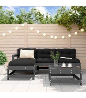 vidaXL 5 Piece Garden Lounge Set with Cushions Grey Solid Wood