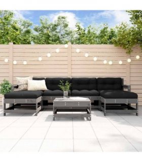 vidaXL 7 Piece Garden Lounge Set with Cushions Grey Solid Wood