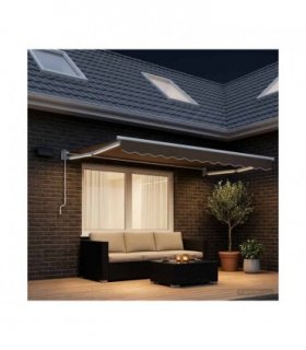 vidaXL Manual Retractable Awning with LEDs Taupe