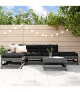 vidaXL 6 Piece Garden Lounge Set with Cushions Grey Solid Wood