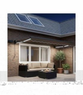 vidaXL Manual Retractable Awning with LEDs Taupe