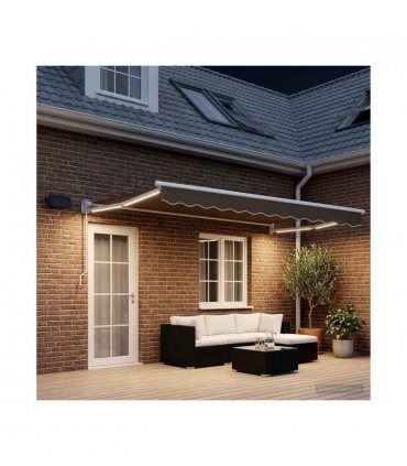 vidaXL Manual Retractable Awning with LEDs Taupe