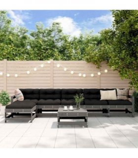 vidaXL 7 Piece Garden Lounge Set with Cushions Grey Solid Wood