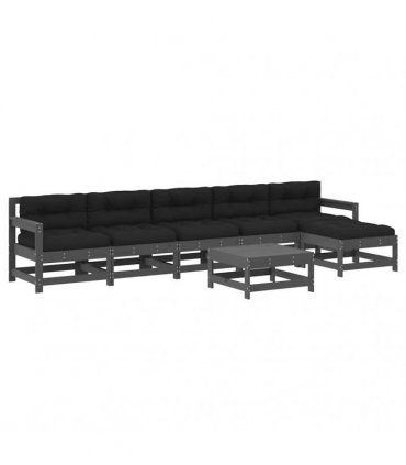 vidaXL 7 Piece Garden Lounge Set with Cushions Grey Solid Wood