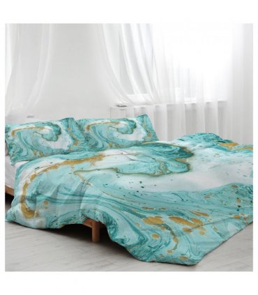 Chic Girly Marble Duvet Cover Mint Gold Glitter Turquoise Bedding Comforter Set Abstract Aqua Teel Blue Duvet Cover(Double)
