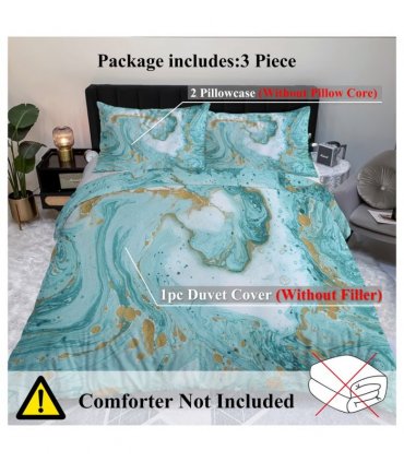 Chic Girly Marble Duvet Cover Mint Gold Glitter Turquoise Bedding Comforter Set Abstract Aqua Teel Blue Duvet Cover(Double)
