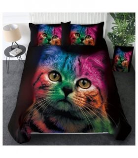 Cat Bedding for Kids Girls Boys Cute Colorful Cat Pattern Quilt Cover Bedspread 3 Piece Bold Color Black Animal Duvet Cover Set for Single Bed