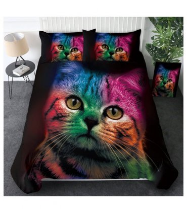 Cat Bedding for Kids Girls Boys Cute Colorful Cat Pattern Quilt Cover Bedspread 3 Piece Bold Color Black Animal Duvet Cover Set for Single Bed