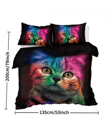 Cat Bedding for Kids Girls Boys Cute Colorful Cat Pattern Quilt Cover Bedspread 3 Piece Bold Color Black Animal Duvet Cover Set for Single Bed