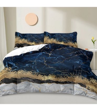 Chic Marble Bedding White Marble Gilded Navy Blue Duvet Cover Set Trendy Printed Design Bed Quilt Cover Set Double 1 Duvet Cover 2 Pillowcases