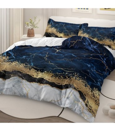 Chic Marble Bedding White Marble Gilded Navy Blue Duvet Cover Set Trendy Printed Design Bed Quilt Cover Set Double 1 Duvet Cover 2 Pillowcases