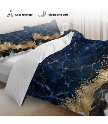 Chic Marble Bedding White Marble Gilded Navy Blue Duvet Cover Set Trendy Printed Design Bed Quilt Cover Set Double 1 Duvet Cover 2 Pillowcases