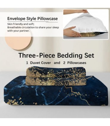 Chic Marble Bedding White Marble Gilded Navy Blue Duvet Cover Set Trendy Printed Design Bed Quilt Cover Set Double 1 Duvet Cover 2 Pillowcases