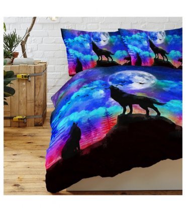 Moon Wolf Duvet Cover Set Double 3pcs Colorful Microfiber Kids Bedding Set