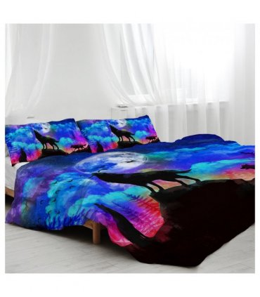 Moon Wolf Duvet Cover Set Double 3pcs Colorful Microfiber Kids Bedding Set