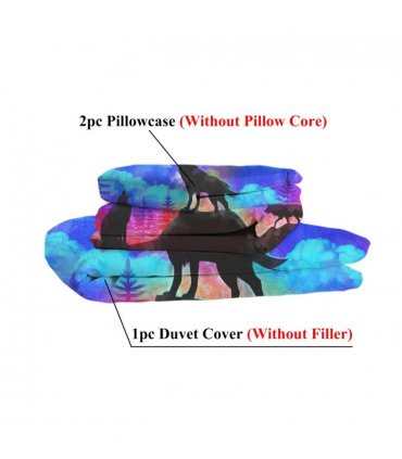 Moon Wolf Duvet Cover Set Double 3pcs Colorful Microfiber Kids Bedding Set