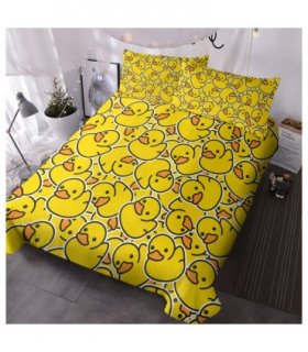 Duck Bedding Yellow Rubber Duck Duvet Cover Sets for Kids 3 Pieces Cute Yellow Duckies Comforter Cover Set Cartoon Duck Gifts for Duck Lovers (Single)