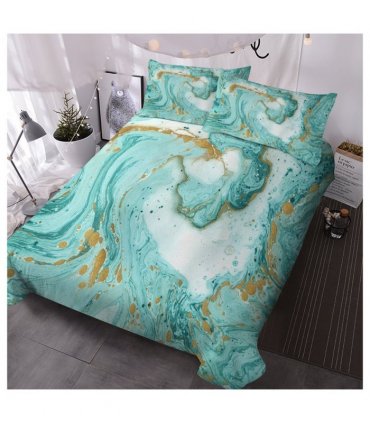 Chic Girly Marble Duvet Cover Mint Gold Glitter Turquoise Bedding Comforter Set Abstract Aqua Teel Blue Duvet Cover(Single)