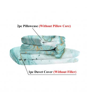 Chic Girly Marble Duvet Cover Mint Gold Glitter Turquoise Bedding Comforter Set Abstract Aqua Teel Blue Duvet Cover(Single)