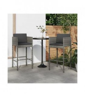 vidaXL Bar Stools with Cushions 2 pcs Grey Poly Rattan