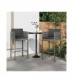 vidaXL Bar Stools with Cushions 2 pcs Grey Poly Rattan