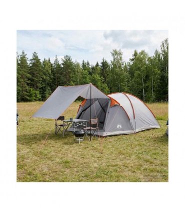 vidaXL Cabin Tent Grey and Orange 6-Person Polyester and Steel