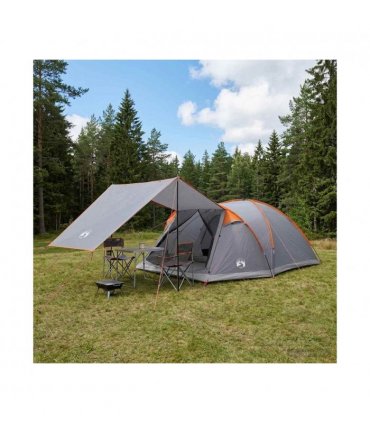 vidaXL Cabin Tent Grey and Orange 8-Person Polyester and Steel