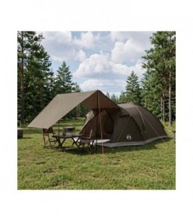 vidaXL Cabin Tent with Roof Brown grey 8-Person Polyester and Steel