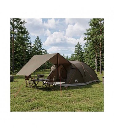 vidaXL Cabin Tent with Roof Brown grey 8-Person Polyester and Steel