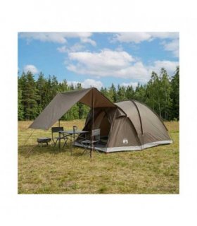 vidaXL Cabin Tent with Roof Brown grey 4-Person Polyester and Steel
